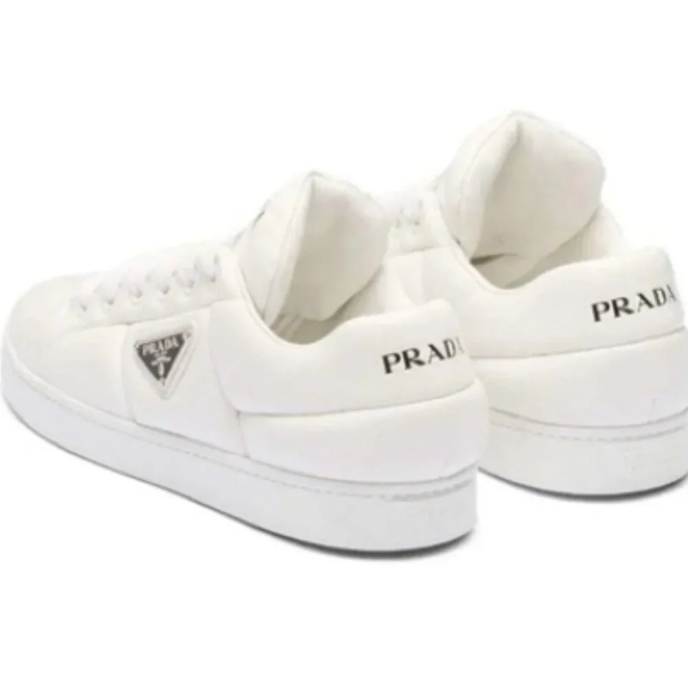 Prada Triangle Logo Padded Sneakers White Leather New - Picture 4 of 16